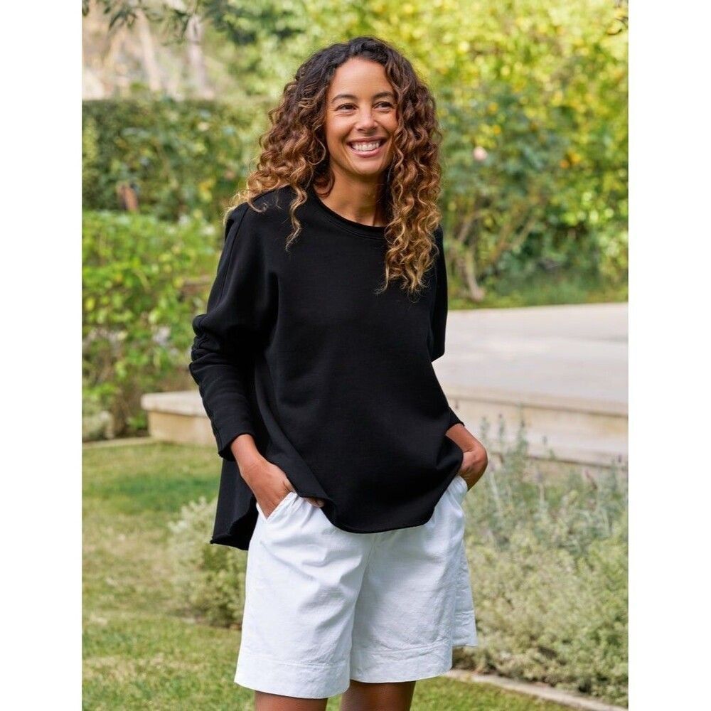 Frank & Eileen Anna Capelet Sweatshirt Size L Black Triple Fleece Funnel Neck